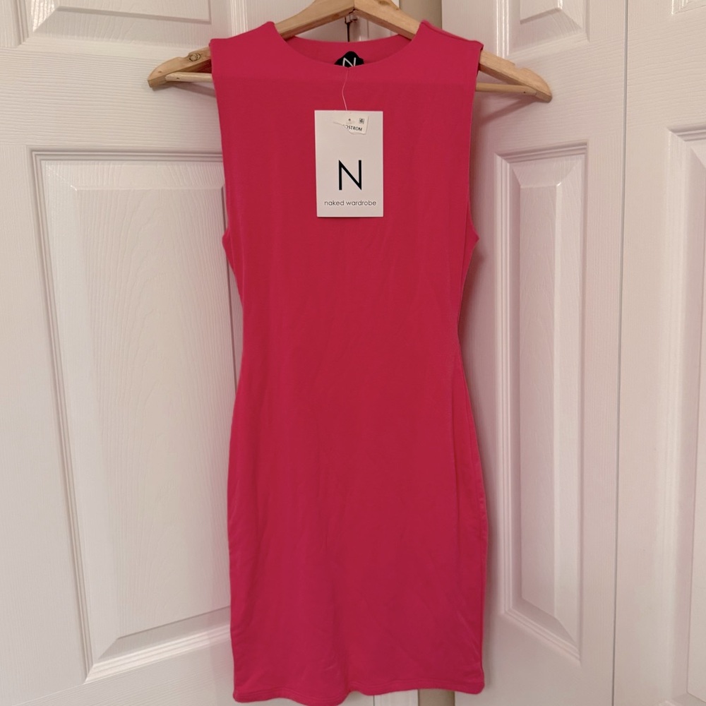 NWT Pink NAKED WARDROBE Mock Neck Sleeveless Minidress In Raspberry